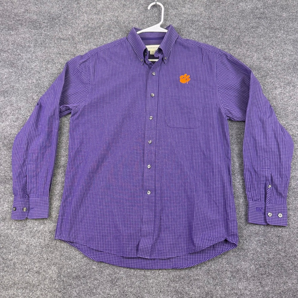 Cutter & Buck Clemson Tigers Mens Medium Purple Grid Button Shirt Long Sleeve